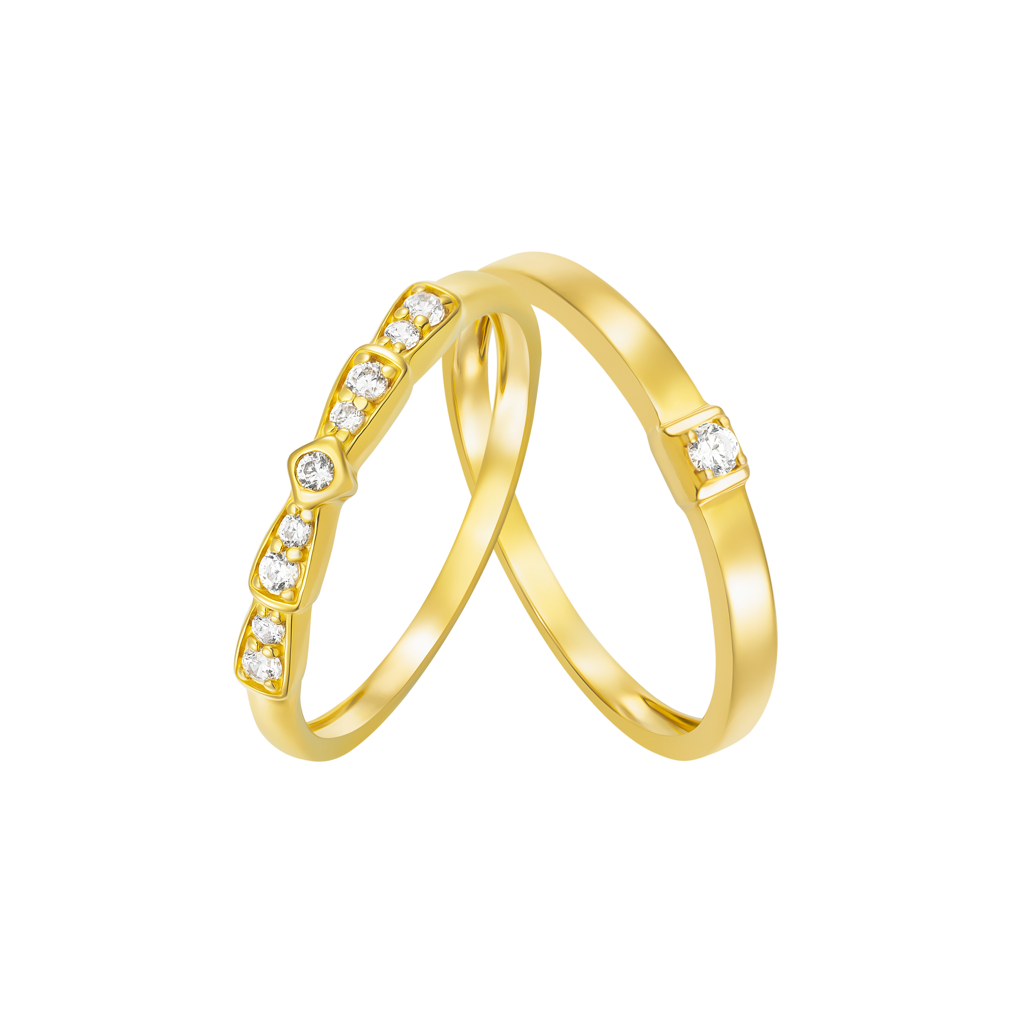 Cặp nhẫn cưới Vàng 14K Đính đá ECZ PNJ 17128-05971