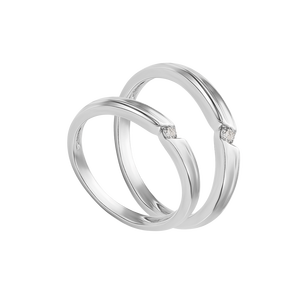 Cặp nhẫn cưới Kim cương Vàng trắng 14K PNJ Chung Đôi 00384-00381