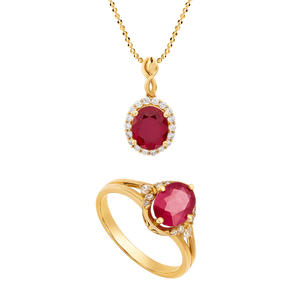Bộ trang sức Vàng 18K đính đá Ruby PNJ Sắc Xuân 00552-00488