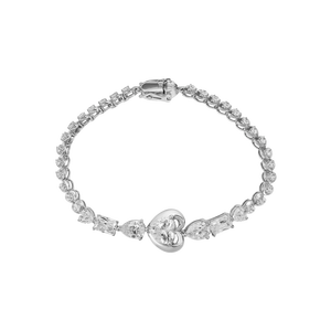 Lắc tay cưới Vàng Trắng 10K đính đá ECZ PNJ Trầu Cau XMXMW000470