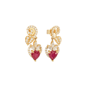 Bông tai cưới Vàng 18K đính đá Ruby PNJ Trầu Cau RBXMY000377