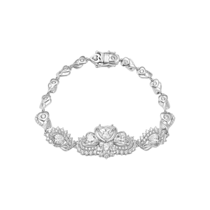 Lắc tay cưới Vàng Trắng 10K đính đá ECZ PNJ Trầu Cau XMXMW000469