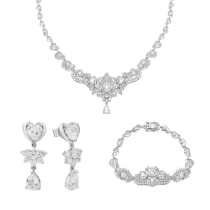 Bộ trang sức cưới Vàng trắng 10K đính đá ECZ PNJ Trầu cau 00469-00368