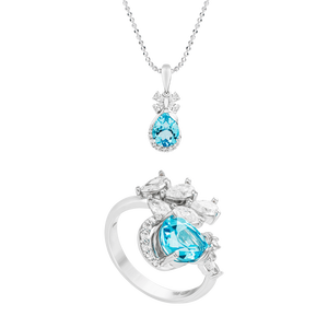 Bộ trang sức Vàng trắng 14K đính đá Topaz PNJ Nụ Tầm Xuân 00389-00383