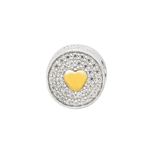 Hạt charm xỏ DIY PNJSilver hình tròn trái tim vàng 00XMW060015