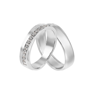 Cặp nhẫn cưới Vàng trắng 10K đính đá ECZ PNJ Vàng Son 00100-00105