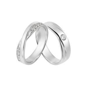 Cặp nhẫn cưới Vàng trắng 10K đính đá ECZ PNJ Vàng Son 00104-00103