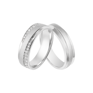 Cặp nhẫn cưới Vàng trắng 10K đính đá ECZ PNJ Vàng Son 00146-00106