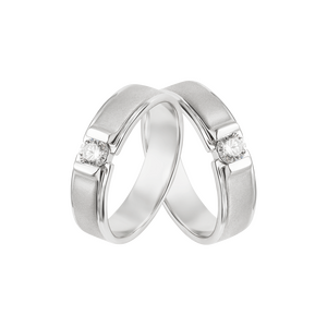 Cặp nhẫn cưới Vàng trắng 10K đính đá ECZ PNJ Chung Đôi 00101-00102