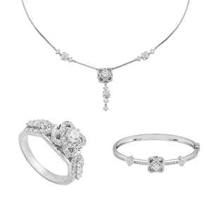 Bộ trang sức Vàng trắng 10K đính đá ECZ PNJ Kim Bảo Như Ý 04643-001199