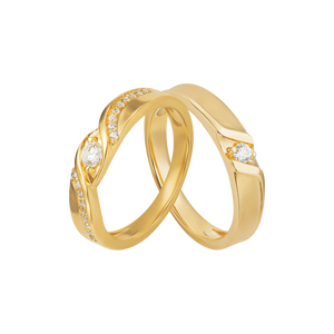 Cặp nhẫn cưới Vàng 18K đính đá ECZ PNJ Trầu Cau 2023 03989-009666