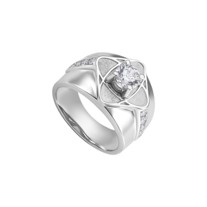 Nhẫn nam Vàng Trắng 10K đính đá ECZ PNJ Kim Long Trường Cửu XMXMW004711