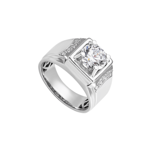 Nhẫn nam Vàng Trắng 10K đính đá ECZ PNJ Kim Long Trường Cửu XMXMW004712