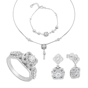 Bộ trang sức Vàng trắng 10K đính đá ECZ PNJ Kim Bảo Như Ý 04643-000401