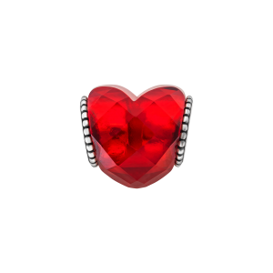 Hạt Charm xỏ Bạc đính đá DIY PNJSilver hình trái tim giác cắt màu đỏ XM00K060011