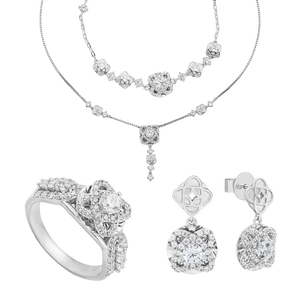 Bộ trang sức Vàng trắng 10K đính đá ECZ PNJ Kim Bảo Như Ý 00401-00506