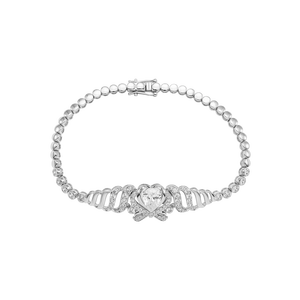 Lắc tay cưới Vàng trắng 10K đính đá ECZ PNJ Trầu Cau XMXMW000626