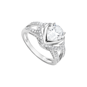 Nhẫn cưới Vàng trắng 10K đính đá ECZ PNJ Trầu Cau XMXMW005485