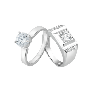 Cặp nhẫn Vàng trắng 10K đính đá ECZ PNJ 00076-00106