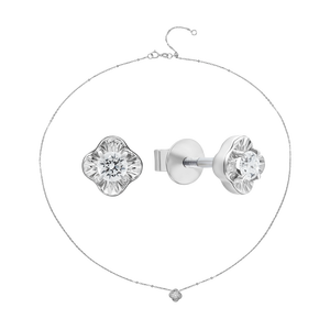 Bộ trang sức Kim cương Vàng trắng 14K PNJ hình cỏ bốn lá 60193-60020