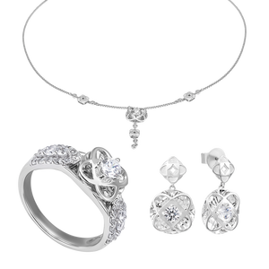 Bộ trang sức Vàng trắng 10K đính đá ECZ PNJ Kim Bảo Như Ý 00503-01489