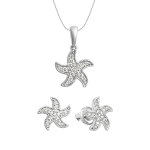 Bộ trang sức Kim cương Vàng trắng 14K PNJ hình sao biển 60410-60408