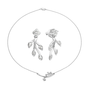 Bộ trang sức Kim cương Vàng trắng 14K PNJ hình hoa lá 60411-60170