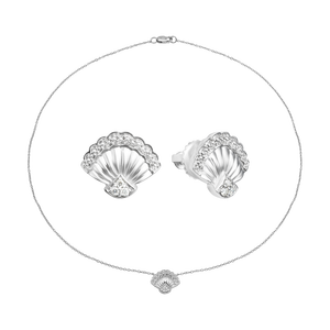 Bộ trang sức Kim cương Vàng trắng 14K PNJ hình vỏ sò 60414-60022