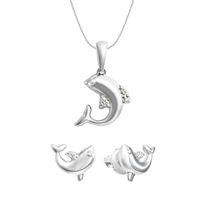 Bộ trang sức Kim cương Vàng trắng 14K PNJ hình cá heo 60416-60410