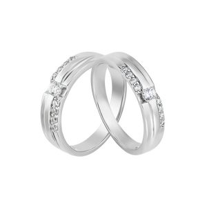 Cặp nhẫn cưới Vàng trắng 10K đính đá ECZ PNJ Chung Đôi 00148-00147