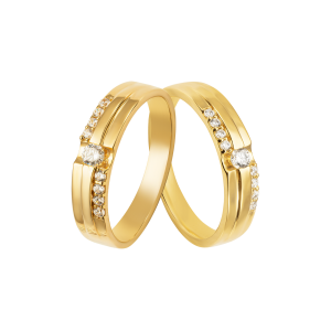 Cặp nhẫn cưới Vàng 18K đính đá ECZ PNJ Chung Đôi 01796-01795