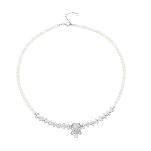 Dây cổ Vàng trắng 10K Đính Ngọc trai Freshwater PNJ Trầu Cau PFXMW000089