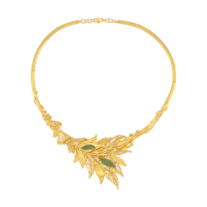 Dây cổ cưới Vàng 24k Đính đá Aventurine PNJ Lá Ngọc Cành Vàng QTQTY000002