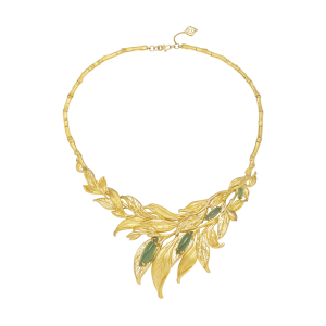 Dây cổ Cưới Vàng 24k Đính đá Aventurine PNJ Lá Ngọc Cành Vàng QTQTY000003