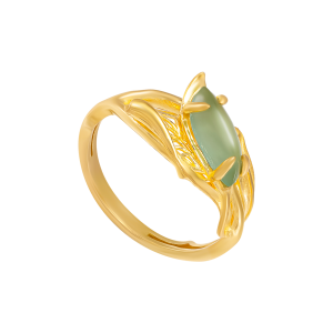 Nhẫn cưới Vàng 24k Đính đá Aventurine PNJ Lá Ngọc Cành Vàng QT00Y000015