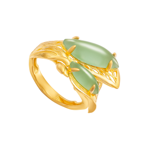 Nhẫn Vàng 24K Đính đá Aventurine PNJ Lá Ngọc Cành Vàng QTQTY000005