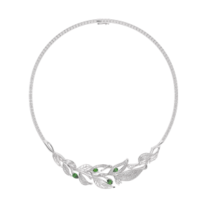 Dây cổ Kim cương Vàng Trắng 14K PNJ Lá Ngọc Cành Vàng DDMXW000010