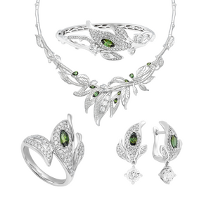 Bộ trang sức Vàng Trắng 14K PNJ Lá Ngọc Cành Vàng 00011-00004