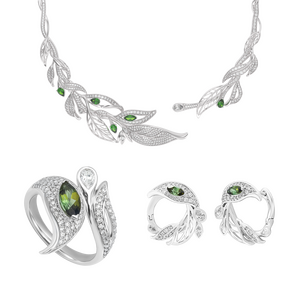 Bộ trang sức Vàng Trắng 14K PNJ Lá Ngọc Cành Vàng 00012-00014