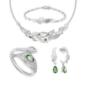 Bộ trang sức Vàng Trắng 14K PNJ Lá Ngọc Cành Vàng 00013-00015