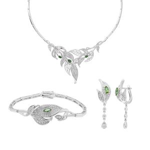 Bộ trang sức Vàng Trắng 14K PNJ Lá Ngọc Cành Vàng 00014-00005