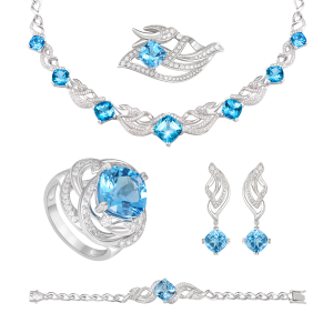 Bộ trang sức Vàng Trắng 14K Đính đá Topaz PNJ Masterpiece 00040-00079