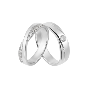 Cặp nhẫn cưới Vàng trắng 10K đính đá ECZ PNJ Vàng Son 00103-00104