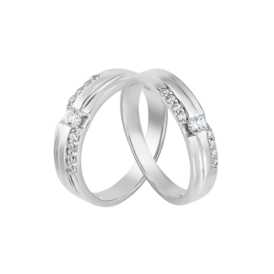 Cặp nhẫn cưới Vàng trắng 10K đính đá ECZ PNJ Chung Đôi 00147-00148