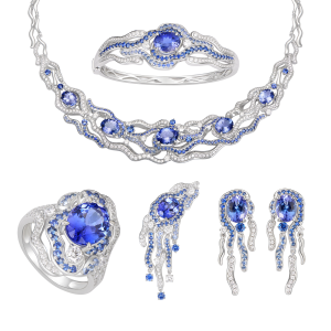 Bộ trang sức Vàng Trắng 14K Đính đá Tanzanite PNJ Masterpiece 00005-00002