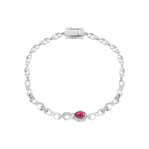 Lắc tay Vàng Trắng 58,5% (14K) Đính đá Ruby PNJ Family Infinity RBXMW000037