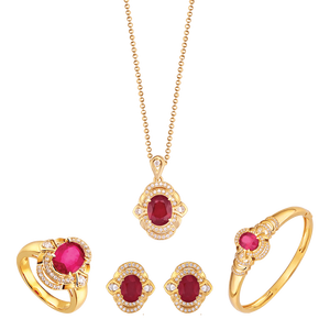Bộ trang sức Vàng 18K đính đá Ruby PNJ 00178-00818
