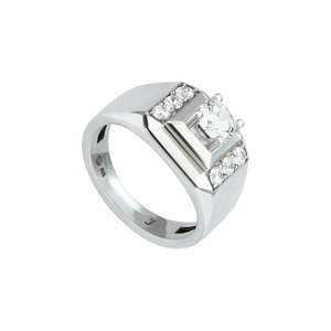 Nhẫn Nam Vàng trắng 10K đính đá ECZ Swarovski PNJ XMXMW001739