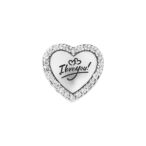 Hạt charm xỏ DIY PNJSilver hình trái tim khắc chữ I Love You đính hạt XMXMK060101